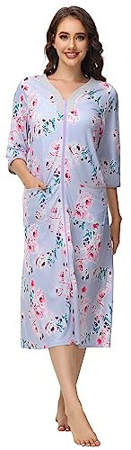 Verve Jelly Womens Robes Dressing Gowns Floral Robe Half Sleeve Housecoat Soft Zip Up Bathrobe with Pockets Nightwear Sleepwear Purple XL