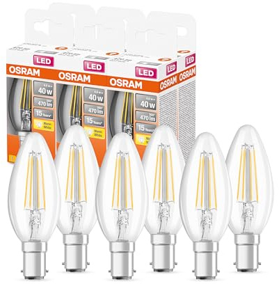 Osram LED Star Classic B40 LED Lampe für B15d Sockel, Kerzenform, FIL, 470 Lumen, warmweiß (2700K), Ersatz für herkömmliche 40W Glühbirnen, nicht dimmbar, 6er-Pack