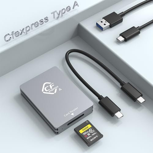 CFexpress Type A Card Reader, USB 3.2 Gen 2 10Gbps SuperSpeed Memory Card Adapter, Portable Aluminum Sony Reader With USB C to USB C/USB A Cable
