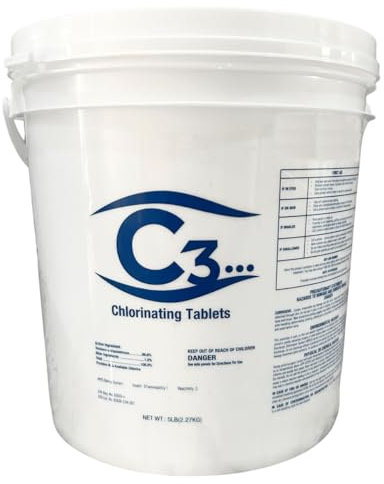 C3-5lb Chlorine Tablets for Pool, 3 Inch | Swimming Pool & Spa Chlorine Tablets | Long-Lasting, Slow Dissolving, Individually Wrapped Pool Chemicals | Tri-Chlor 3 Inch Tablets Pool Cleaner