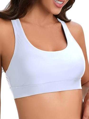 Racerback-Sport-Bade-BH für Damen, hoher Halsausschnitt, Bikini-Oberteil, schwarz, Workout-Badeanzug, nur gepolstertes Oberteil, Weiss/opulenter Garten, S