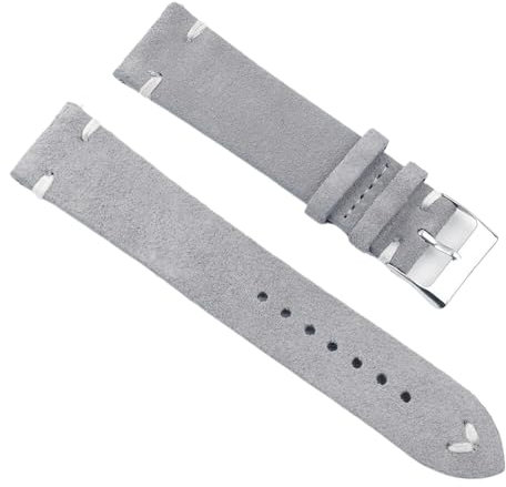 TEidea Vintage-Uhrenarmband aus Wildleder, 18mm, 20mm, 22mm, 24mm, blau, braun, handgefertigt, mit Nähten, Grauweißdraht, 24mm