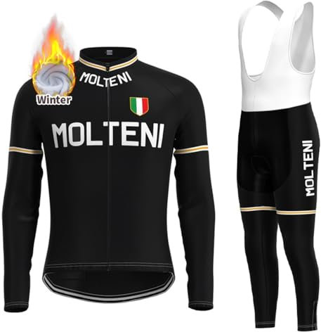 DEHIWI Fahrradtrikot Set Langarm Winter Trikot Herren + Hose mit Sitzpolster Thermovlies Fahrradbekleidung Männer Set Rennrad