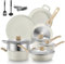 FOHERE Pots and Pans Set with Lids 15 PCS, Aluminum Nonstick Induction Cookware Sets, with Frying Pans, Saucepans, Stock Pot, Pizza Pan, Griddle Pan, and Food Steamer, Silicone Food Strainer, White