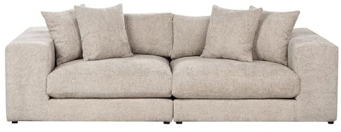 Beliani 3-Sitzer Sofa Stoffbezug beige Taupe mit Armlehnen dicken Kissen Glorvika II
