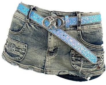 Rockreyoa Damen Ledergürtel mit Pailletten Leder Taillengürtel Bunt Glitzer Damengürtel Westerngürtel Vintage Punk Western Cowgirl Gürtel Glänzend Taille Band Kleidgürtel für Hosen