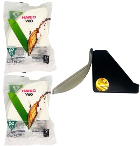 Kaffeefilter und Filterhülle: V60 Papier-Kaffeefilter, Einweg-Kegelfilter, Größe 02, Weiß, 100 Filter, 2 Packungen und Original-Kaffeefilterhülle