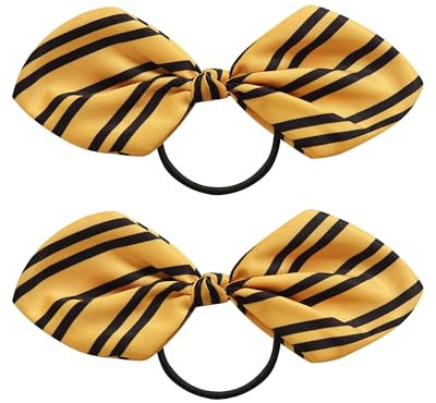 Lot de 2 élastiques à cheveux à rayures magiques, accessoires de costume pour femme, nœuds magiques pour cheveux, décorations de fête d'Halloween, jaune pour Harry