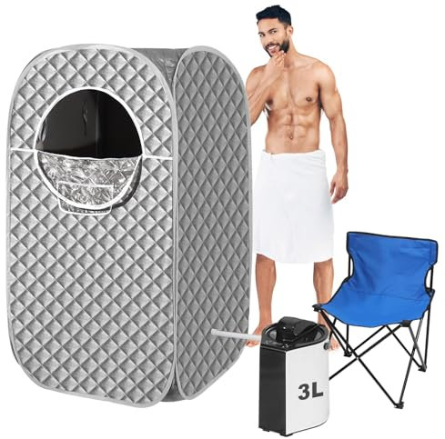 Sauna portatile a vapore, sauna personale, sauna portatile per casa, sauna sauna tenda sauna box con vapore 3L, atomizzazione UV, timer ciclismo e 9 livelli, argento