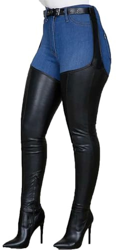 SPONYBORTY Stivali sopra il ginocchio elasticizzati in pelle PU da donna Stivali alti alla coscia Stivali lunghi con cerniera alla moda Scarpe a punta sexy con cintura regolabile pelle/Black/39EU