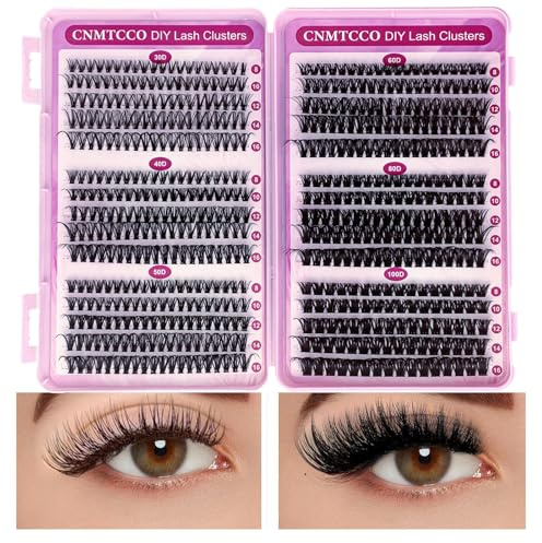 CNMTCCO Individual Eyelashes 570pcs Natural Cluster Lashes D Curl Fluffy Lash Clusters Wispy Individual Lashes Cluster for DIY Lash Extensions at Home (8-16mm 30+40+50+60+80+100D) (Max)