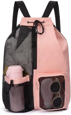 Cretosou Sac Piscine Résistant à l'Eau Sac Cordon Séparation Humide et Sèche, Sac de Sport en Maille Sac à Dos Sportif Pour La Natation, Sacs à Dos Pour Enfants Adultes Natation Gym Plage Sport (Rose)