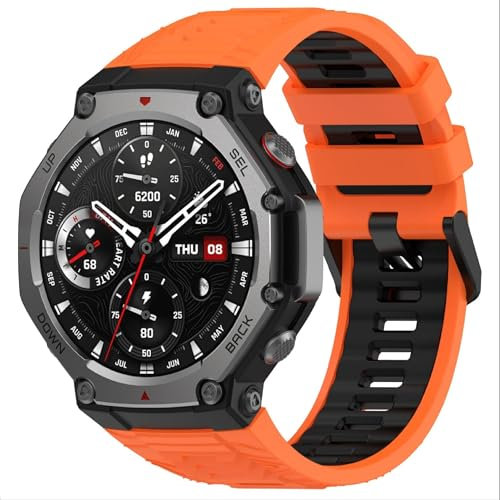 GIOPUEY Armband Kompatibel mit Amazfit T-Rex 3, Weiches TPU Armband [Farbdesign spleißen] Ersatzarmband - Black/orange