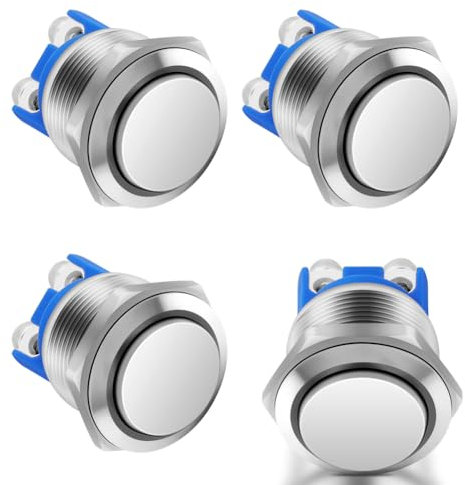 HOTUT 4 Stück Druckschalter,16mm Momentaner Druckschalter, Metall wasserdichte Taste,Hervorstehend Druckschalter,Tastschalter für Autos, hupen, Türklingeln (Hervorstehend)