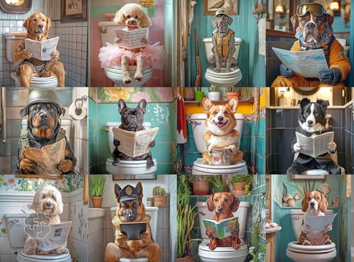 Lucky Puzzles | Jigsaw Puzzles for Adults | Dogs in The Loo: A Toilet Tail | Funny Dogs Puzzle | Hilarious Dog Bathroom Humor Puzzle | Dog Puzzles for Adults | Satin Finish | Ages 14+