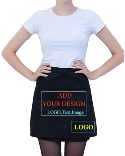 Grembiule corto personalizzato con testo o logo, grembiuli da cucina per camerieri con 2 tasche per uomo donna ristorante giardino
