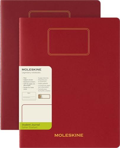 Moleskine Student Cahier Journal, Set 2 Notizhefte mit Abtrennbaren Weißen Seiten, Kartonumschlag und Aufkleber, Farbe Rot, Format XXL 21,6 x 27,9 cm