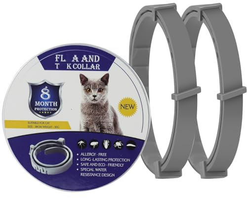 2 Pack Collar for Cats, Cat Collar to Prevent Infections, Safe Waterproof Adjustable, Containing Natural Essential Oils,Suitable for Cats over 7 Weeks, 16 Month Protection