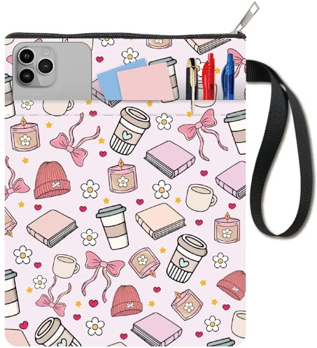 CRASPIRE 11x8.6In Book Sleeve Pink Cute Bow Hat Coffee Protector Bookcovers Paperbacks Washable Fabric Cloth Pouch Handle with Zipper Front Pocket for Book Lovers Readers Notebook Wraps Friend Gifts