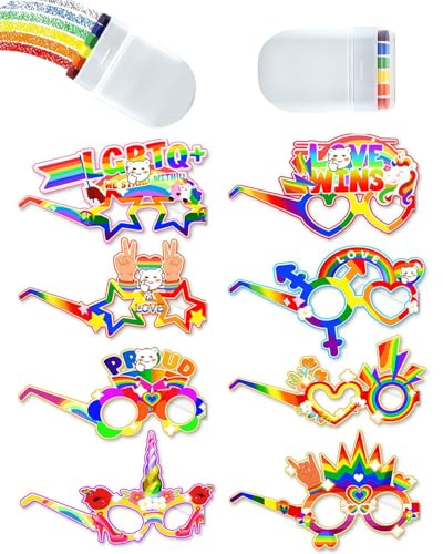 TPZORJX 8 pcs LGBT Gay Pride Partybrillen,Mit 2 Gesichtsfarben,Lustige Regenbogen LGBTQ Flagge Herz Schwule Papier Brille Gay Pride Foto Requisiten für Männer Frauen Gay Pride Paraden Feiern deko