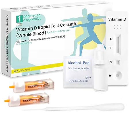 parahealth diagnostics 10 Stück Vitamin D Selbsttest für Zuhause – Vitamin D Wert bequem messen und Mangel erkennen – Ergebnis in 10 Minuten