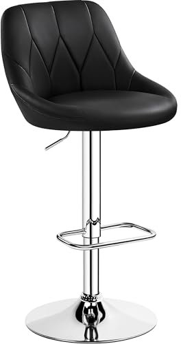 Yaheetech Sgabello Bar Alto Altezza Regolabile Cucina Design Moderno con Schienale Girevole Imbottito in Finta Pelle Poggiapiedi Metallo Nero