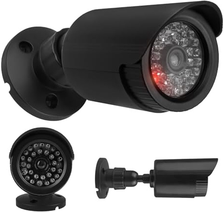 Maclean IR1800-Kameraattrappe Blinkende LED IP44 | Außen- und Innenbereich Verstellbare Halterung Warnaufkleber Wirksamer vorbeugender Schutz (1, Schwarz)