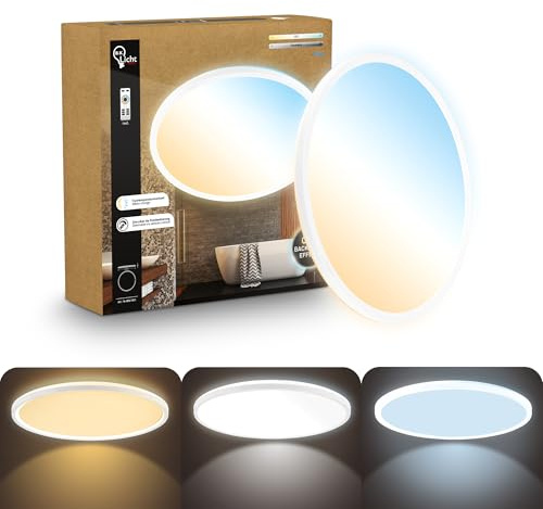 B.K.Licht - LED Deckenlampe, Flach, Dimmbar, Indirektes Licht, CCT warmweiß bis tageslichtweiß, IP44, Panel, Deckenleuchte, Kinderzimmer, Wohnzimmerlampe, Badezimmer Lampe, 42x3 cm, Weiß