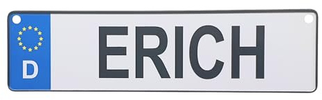 Albatros GmbH Mini-Autokennzeichen, Alu Namensschild Erich, Personalisiertes Nummernschild mit 2 Saugnäpfen für Auto, LKW, Kinderzimmer, Bobbycar, Kettcar, oder zur Geburt von Erich