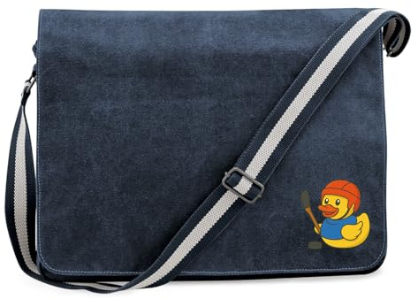 Huuraa Umhängetasche Quietscheente Eishockey Gummiente Hockey 14 Liter Vintage Navy Canvas Laptoptasche Geschenkidee