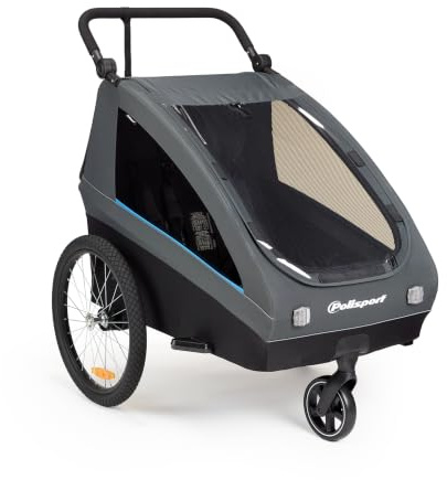 Polisport Kinderfahrradanhänger 2-in-1 mit Kinderwagen, Schwarz/Grau