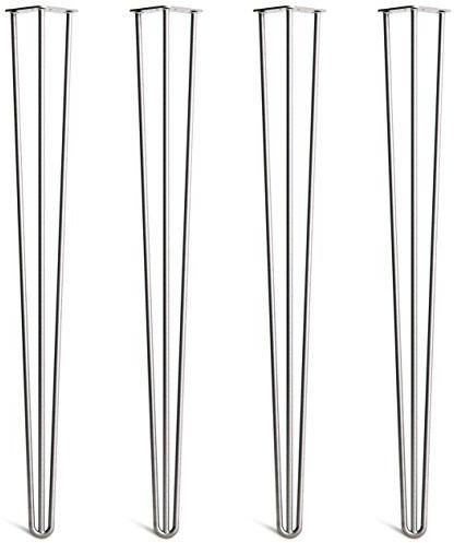 [HLC] 4 x Heavy Duty Hairpin Table Legs – Superior Double Weld Steel Construction with Free Screws, Build Guide & Protector Feet, Worth £8 Included! – 12mm Steel [40/102cm, 3 Rod, Zinc]