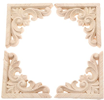 4Pcs Vintage Holz Geschnitzt Corner Flourish Applique Rahmen Möbel Wand Unlackiert für Haus Schrank Tür Dekor Handwerk 6*6cm