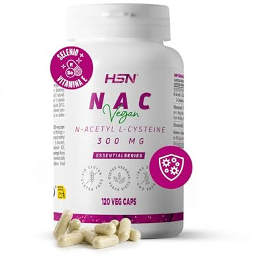 HSN NAC (N-Acetil-L-Cisteína) 300 mg | 120 Cápsulas Vegetales | Fórmula enriquecida con Vitamina E, Riboflavina y Selenio | No-GMO, Vegano, Sin Gluten