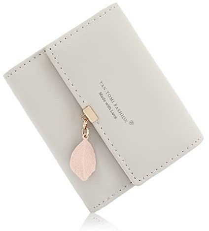 Portefeuille Femme Cuir Petit Porte Monnaie Pliable avec Titulaire de la Carte de Crédit Cash ID Zippé RFID Blocage Porte Carte Wallet Gris
