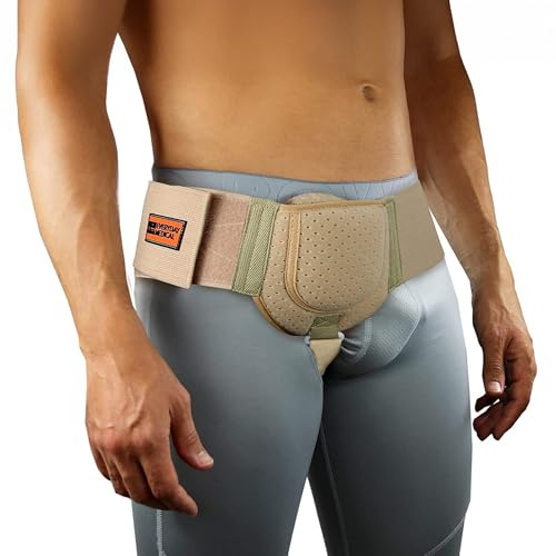 Everyday Medical Garde de Hernie I Ceinture Herniaire Inguinale pour Homme I Côté Gauche ou Droit I Ceinture De Soutien Post-opératoire Pour Hernies De L'aine I Sangle Ajustable à la Taille-L/XL BEIGE