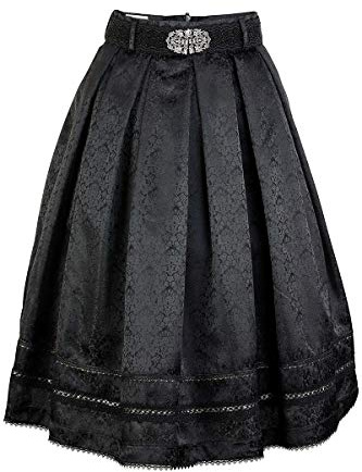 MarJo Damen Trachtenrock mit Gürtel Paisley Muster schwarz, SCHWARZ, 44