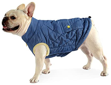 Dociote Hund Wintermantel Winterjacke mit Krageloch, Tasche, Baumwolle Gepolstert Hundemantel Weste für kleine Hunde M Dunkelblau