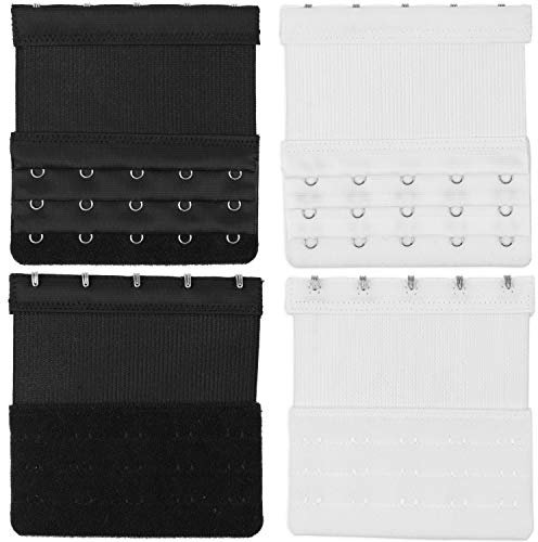 Bequeme BH Verlängerung, 4 Pack, Schwarz, Weiss, Größe XXXL, 5 x 3 Haken Reihe, für alle BH Modelle, weiches, elastisches Material, Büsten Verschluss Erweiterung, Bra Extender, BH mit Komfort tragen