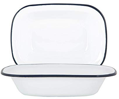 Argon Tableware 25.5cm Enamel Pie Dish - Navy Rim - Pack of 2 - Dishwasher Safe Pie Dishes Enamel Cookware Oblong Pie Dish Oven Tray Bakeware Pastry Casserole Roasting Tin