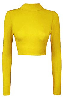 LUXE DIVA Womens Turtle Neck Crop Ladies Long Sleeve Plain Polo Short Stretch Top Sizes 8-14 Mustard