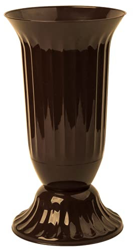 Außen Vase für Garten oder Grab in runder Form sehr robustem Kunststoff mit abnehmbarem Stad-Fuß Braun Verwendung im Innen- und Außenbereich 29 cm