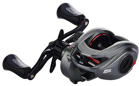 Abu Garcia MAX Low Profile Rolle - Baitcaster Angelrolle für Raubfischangeln - Hecht, Barsch, Zander, Grey/Red