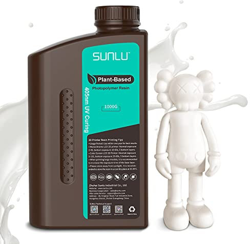 SUNLU 3D Drucker Harz Plant Based 1kg, 405nm UV 3D Drucker Photopolymer Resin, Geruchsarmes Harz für 4K/6K/8K LCD/DLP/SLA 3D Drucker, Erdfreundlich, Hohe Präzision, Schnell Aushärtend,Weiß 1000g