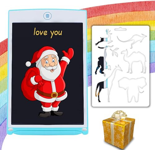 nedit Tablette Dessin Enfant + Pochoir Offert (Pochoir = Aide à Dessiner des Animaux) – Super Cadeau – Tablette D’Écriture et De Dessin - Ardoise Magique (Bleu)