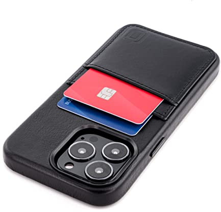 Dockem Echtleder Hülle für iPhone 13 Pro mit Kartenfachen und Integrierter Metallplatte zur Magnetischen Befestigung, Aufgenähtes Portemonnaie mit 2 Kreditkartenfächern, 6,1 Pro M2GL [Schwarz]