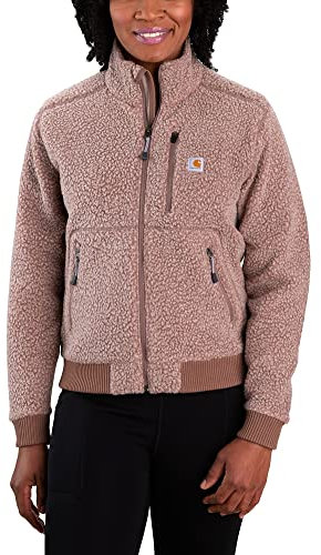 Carhartt Giacca in pile da donna Relaxed FitSherpa con chiusura lampo, colore nero, taglia XS, Nutmeg Heather, XS