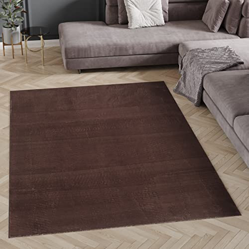 HomebyHome Teppich Wohnzimmer Shaggy Hochflor Braun Rechteckig 120x160 cm Einfarbig Design - Flauschiger Teppich Schlafzimmer Moderne Extra Weich Pflegeleicht Waschbarer Teppich - Carpet Living Room