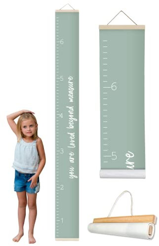 Morxy Leinwand-Wachstumstabelle für Kinder – Unisex-Kinderzimmer-Wanddekoration – Messgrößentabelle – Wandband mit Messlatte für Kinder (Loved Beyond Measure Salbei)