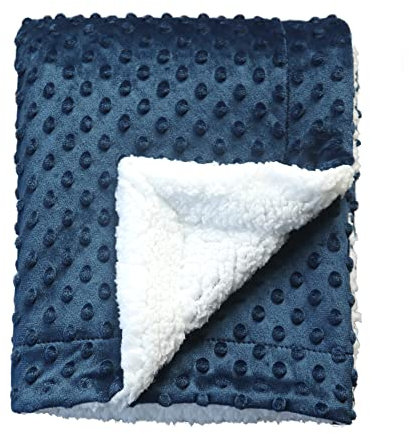 CREVENT Kuschelige, weiche und warme Sherpa-Babydecke für Kleinkinder, Kinderbett, Kinderwagen, Geschenk für Mädchen, für alle Jahreszeiten, 75 x 100 cm, Marineblau mit Punkten